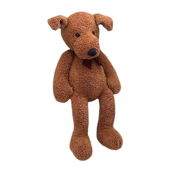 Russ Other - Russ Berrie Plush 20" Checkers Bear Toy Brown Bean Bag Soft Maroon Ribbon